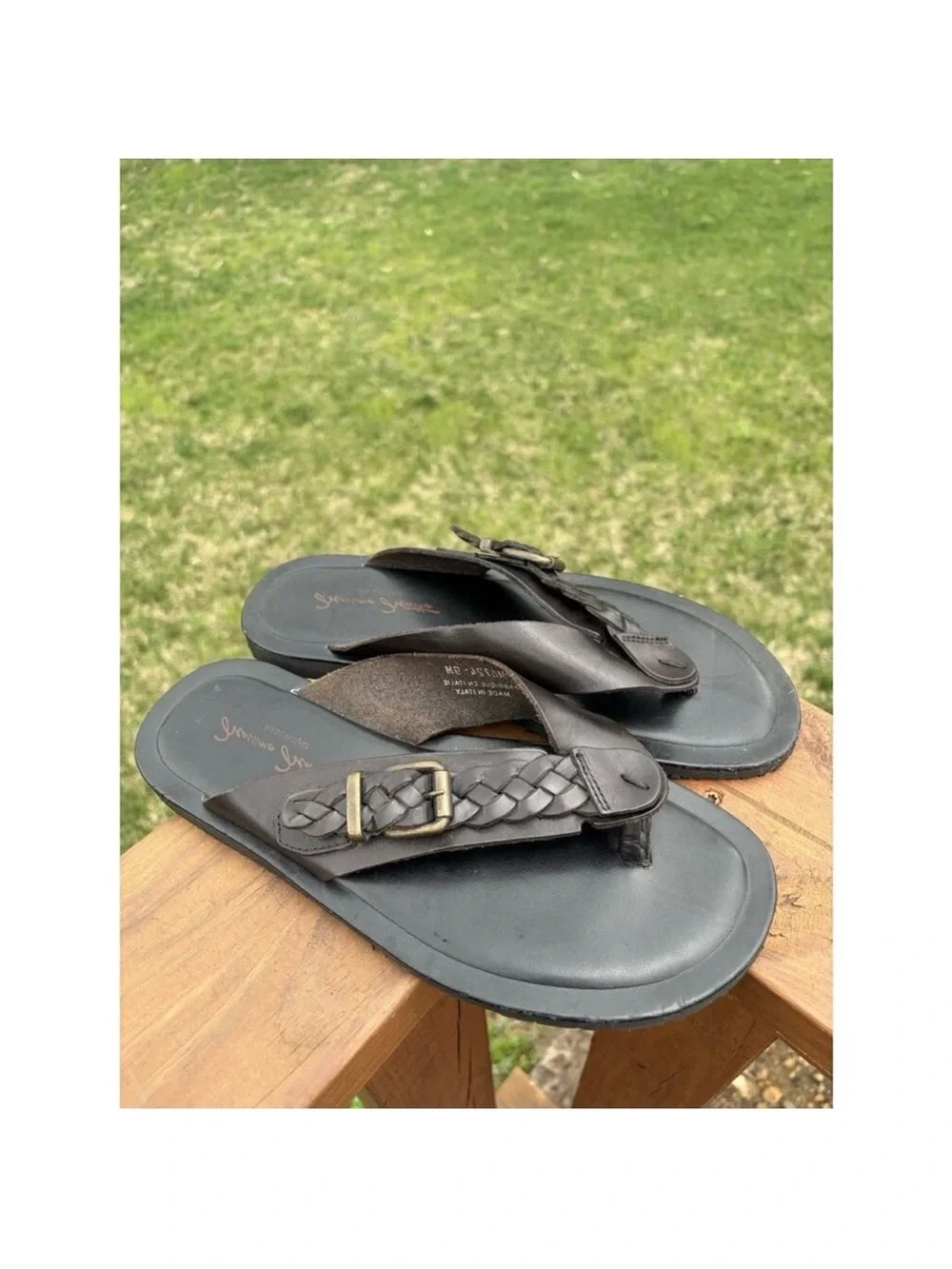 Massimo Matteo Braided Leather Thong Sandals - Dark Brown Sz 9